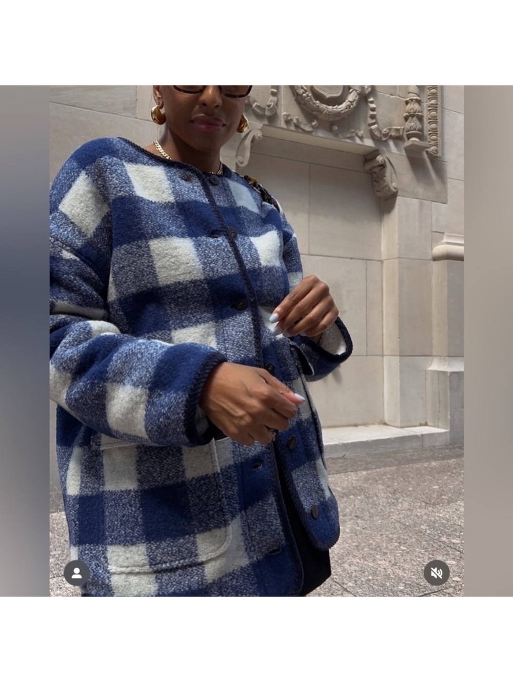 Sezane Farel Reversible Wool Jacket Blue Ecru Check US 12 NWT - Picture 11 of 11